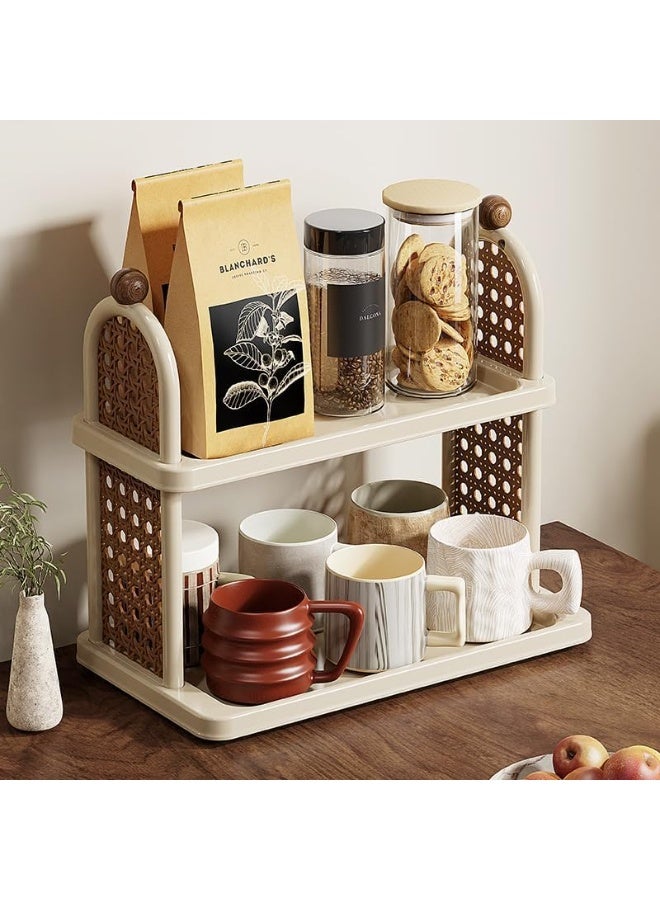 Bukela Coffee Station Organizer, Bamboo Mug Holder Countertop, Kitchen Counter Shelf for Tea Coffee Bar Accessories, Matcha Stand, Cup Display, Condiment Storage Rack, 2 Tier - Image 3
